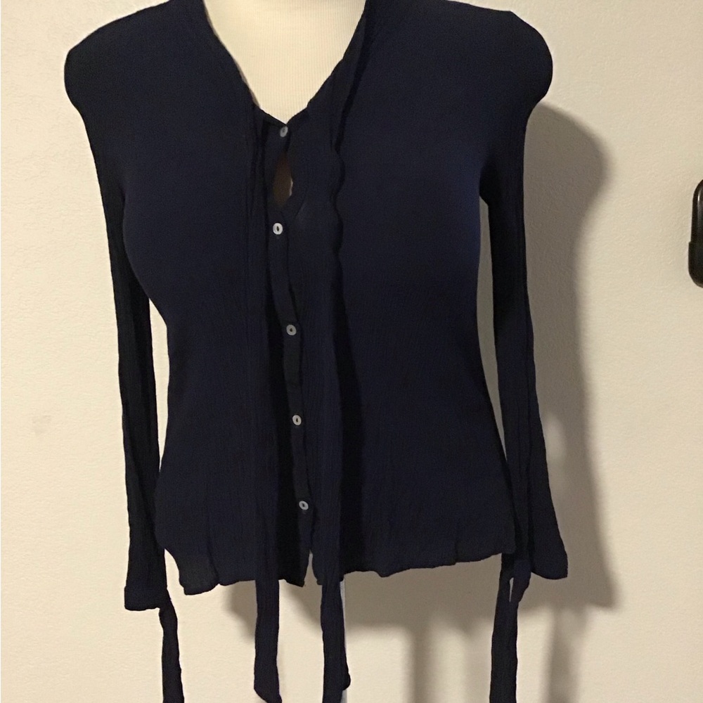 ZARA Trafaluc Collection Navy Blue Long Sleeve Women’s Top Sz L 100% Viscose